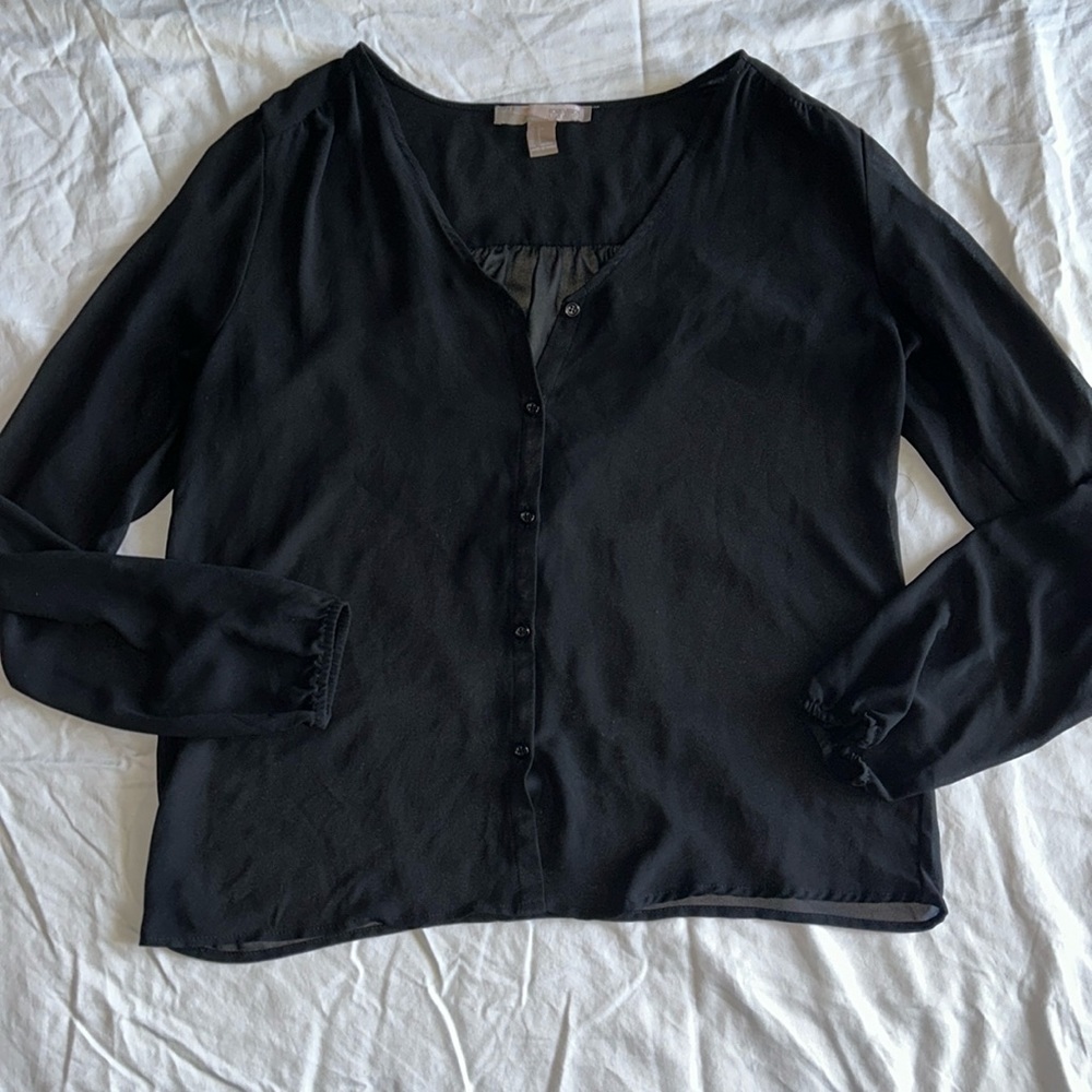 Black Deep Cut Button Up Top / Blouse - Forever 21 - Women’s Small